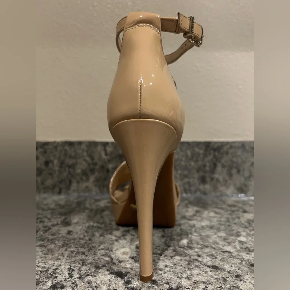 Gianni Bini Nude Patent Platform Ankle Strap Heels